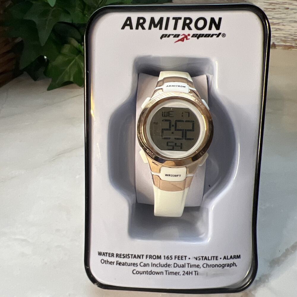 Armitron Pro Sport Watch New In Box Water Resistant From 165 Feet White Band